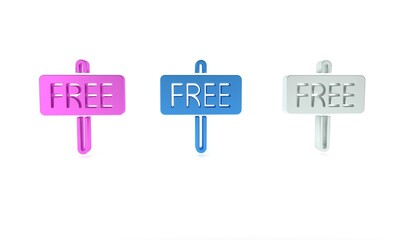 Colorful Free icon isolated on white background. Minimalism concept. 3D render illustration