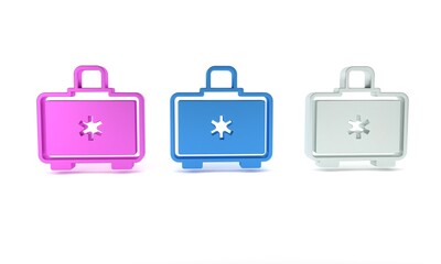 Colorful First aid kit icon isolated on white background. Medical box with cross. Medical equipment for emergency. Healthcare concept. Minimalism concept. 3D render illustration