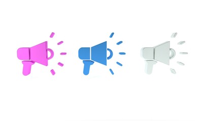 Colorful Megaphone icon isolated on white background. Speaker sign. Minimalism concept. 3D render illustration