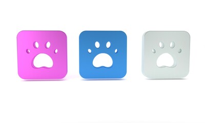 Colorful Paw print icon isolated on white background. Dog or cat paw print. Animal track. Minimalism concept. 3D render illustration