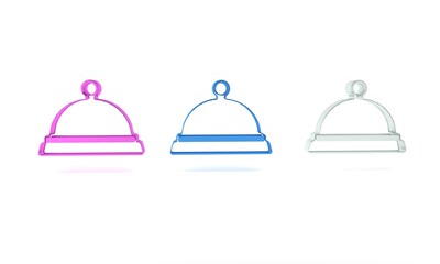 Colorful Covered with a tray of food icon isolated on white background. Tray and lid sign. Restaurant cloche with lid. Minimalism concept. 3D render illustration