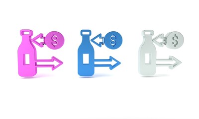 Colorful Reception and sale of glass bottles icon isolated on white background. Minimalism concept. 3D render illustration