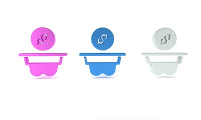 Colorful Donation money icon isolated on white background. Hand give money as donation symbol. Donate money and charity concept. Minimalism concept. 3D render illustration