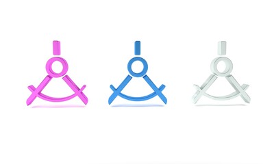 Colorful Drawing compass icon isolated on white background. Compasses sign. Drawing and educational tools. Geometric instrument. Minimalism concept. 3D render illustration