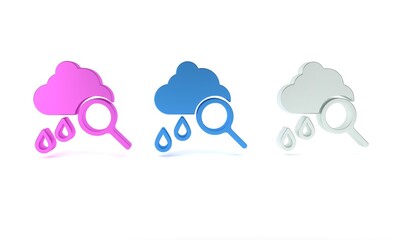 Colorful Cloud with rain icon isolated on white background. Rain cloud precipitation with rain drops. Minimalism concept. 3D render illustration