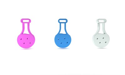 Colorful Test tube and flask chemical laboratory test icon isolated on white background. Laboratory glassware sign. Minimalism concept. 3D render illustration