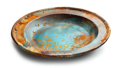 old plate, isolated on white background top view