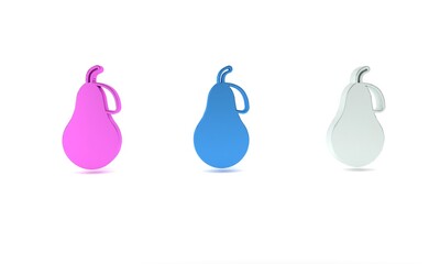 Colorful Pear icon isolated on white background. Fruit with leaf symbol. Minimalism concept. 3D render illustration