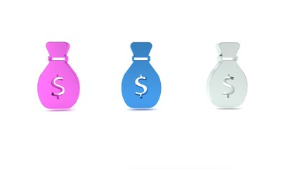Colorful Old money bag icon isolated on white background. Cash Banking currency sign. Minimalism concept. 3D render illustration