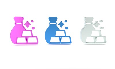 Colorful Bag of gold bars icon isolated on white background. Sack with golden bars. Minimalism concept. 3D render illustration