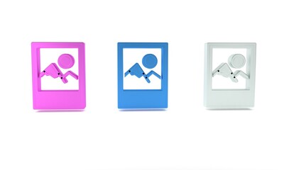 Fototapeta premium Colorful Photo frame icon isolated on white background. Vintage empty photos frame. Minimalism concept. 3D render illustration