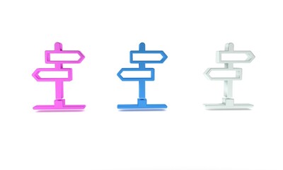 Colorful Road traffic sign. Signpost icon isolated on white background. Pointer symbol. Isolated street information sign. Direction sign. Minimalism concept. 3D render illustration