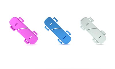 Colorful Skateboard icon isolated on white background. Extreme sport. Sport equipment. Minimalism concept. 3D render illustration
