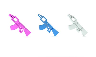 Colorful Submachine gun icon isolated on white background. Kalashnikov or AK47. Minimalism concept. 3D render illustration