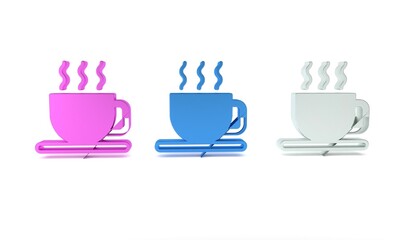 Colorful Cup of tea icon isolated on white background. Minimalism concept. 3D render illustration