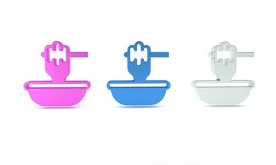 Colorful Honey dipper stick with bowl icon isolated on white background. Honey ladle. Minimalism concept. 3D render illustration