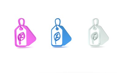 Colorful Tag with leaf symbol icon isolated on white background. Banner, label, tag, logo, sticker for eco green. Minimalism concept. 3D render illustration