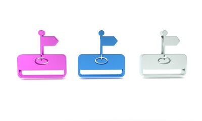 Colorful Flag icon isolated on white background. Location marker symbol. Minimalism concept. 3D render illustration