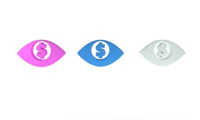 Colorful Eye with dollar icon isolated on white background. Minimalism concept. 3D render illustration