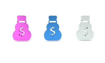 Colorful Old money bag icon isolated on white background. Cash Banking currency sign. Minimalism concept. 3D render illustration