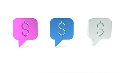 Colorful Paid support icon isolated on white background.Speech bubble chat. Message icon. Communication or comment chat symbol. Minimalism concept. 3D render illustration