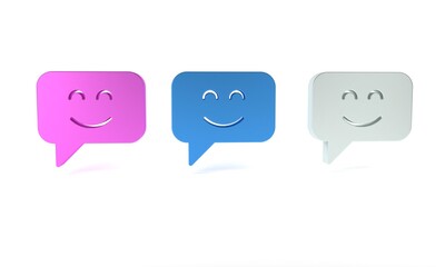 Colorful Smile face icon isolated on white background. Smiling emoticon. Happy smiley chat symbol. Minimalism concept. 3D render illustration