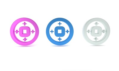 Colorful Chinese Yuan currency symbol icon isolated on white background. Coin money. Banking currency sign. Cash symbol. Minimalism concept. 3D render illustration