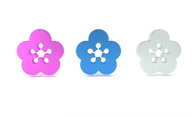 Colorful Lotus flower icon isolated on white background. Minimalism concept. 3D render illustration