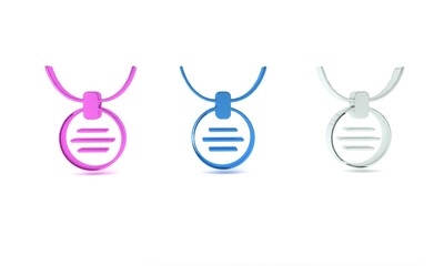 Colorful Collar with name tag icon isolated on white background. Simple supplies for domestic animal. Cat and dog care. Pet chains. Minimalism concept. 3D render illustration