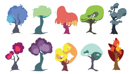 Tress. Vector set of flat trees, forest and bush.