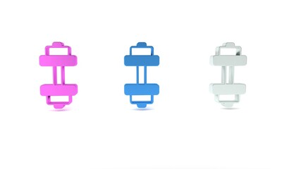 Colorful Dumbbell icon isolated on white background. Muscle lifting, fitness barbell, sports equipment. Minimalism concept. 3D render illustration