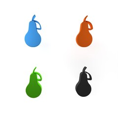 Colorful Pear icon isolated on white background. Fruit with leaf symbol. Minimalism concept. 3D render illustration