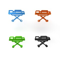 Colorful Stretcher icon isolated on white background. Patient hospital medical stretcher. Minimalism concept. 3D render illustration