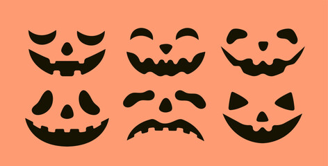 Halloween faces set. Funny grimaces for pumpkins.