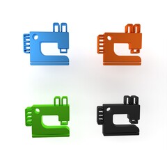 Colorful Sewing machine icon isolated on white background. Minimalism concept. 3D render illustration