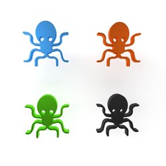 Colorful Octopus icon isolated on white background. Minimalism concept. 3D render illustration