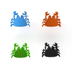 Colorful Crab icon isolated on white background. Minimalism concept. 3D render illustration