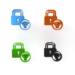 Colorful Digital door lock with wireless technology for unlock icon isolated on white background. Door handle sign. Security smart home. Minimalism concept. 3D render illustration