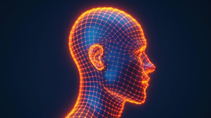 Obraz premium Low poly human head representing intelligence and AI with facial recognition system concept in 3D scanning.