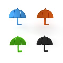 Colorful Umbrella icon isolated on white background. Insurance concept. Waterproof icon. Protection, safety, security concept. Minimalism concept. 3D render illustration