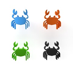 Colorful Crab icon isolated on white background. Minimalism concept. 3D render illustration