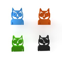 Colorful Owl bird icon isolated on white background. Animal symbol. Minimalism concept. 3D render illustration