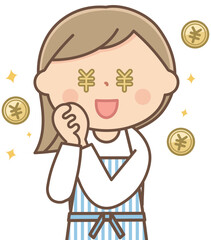 お金に目が眩むエプロンをした主婦
