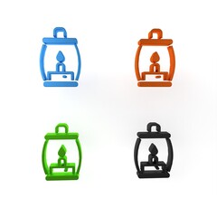 Colorful Camping lantern icon isolated on white background. Happy Halloween party. Minimalism concept. 3D render illustration