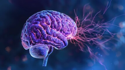 Obraz premium A brain with purple and red wires coming out of it