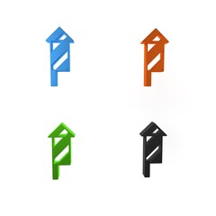 Colorful Firework rocket icon isolated on white background. Concept of fun party. Explosive pyrotechnic symbol. Minimalism concept. 3D render illustration