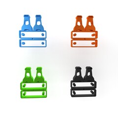 Obraz premium Colorful Pack of beer bottles icon isolated on white background. Wooden box and beer bottles. Case crate beer box sign. Minimalism concept. 3D render illustration