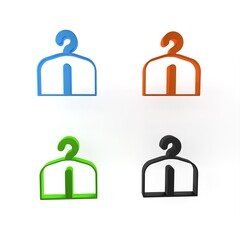 Colorful Hanger wardrobe icon isolated on white background. Cloakroom icon. Clothes service symbol. Laundry hanger sign. Minimalism concept. 3D render illustration