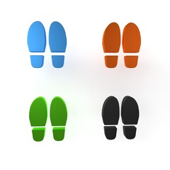 Colorful Footsteps icon isolated on white background. Detective is investigating. To follow in the footsteps. Minimalism concept. 3D render illustration