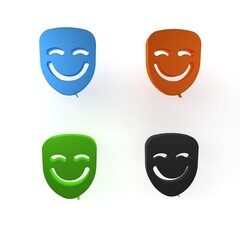 Colorful Comedy theatrical mask icon isolated on white background. Minimalism concept. 3D render illustration